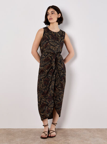 Batik Leaf Wrap Midi Skirt