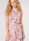 Robe midi chatoyante florale picturale, rose, grand