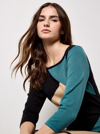 Colour Block Panel Knitted Mini Dress