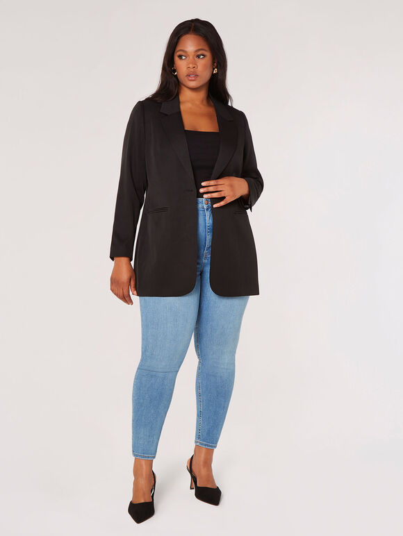 Curve Tailored One Button Blazer, Black, large