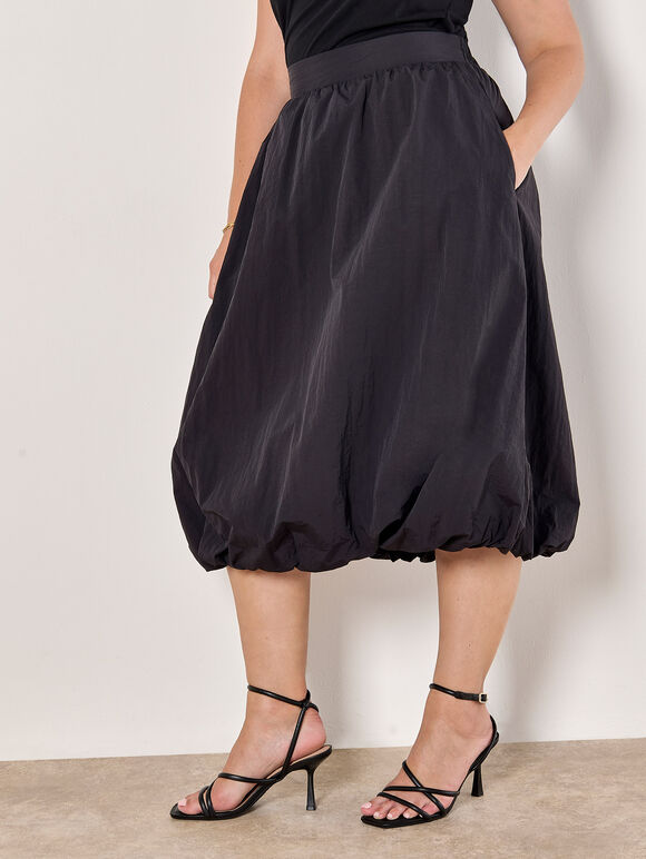 Curve Puffball Midi Skirt, Black, large
