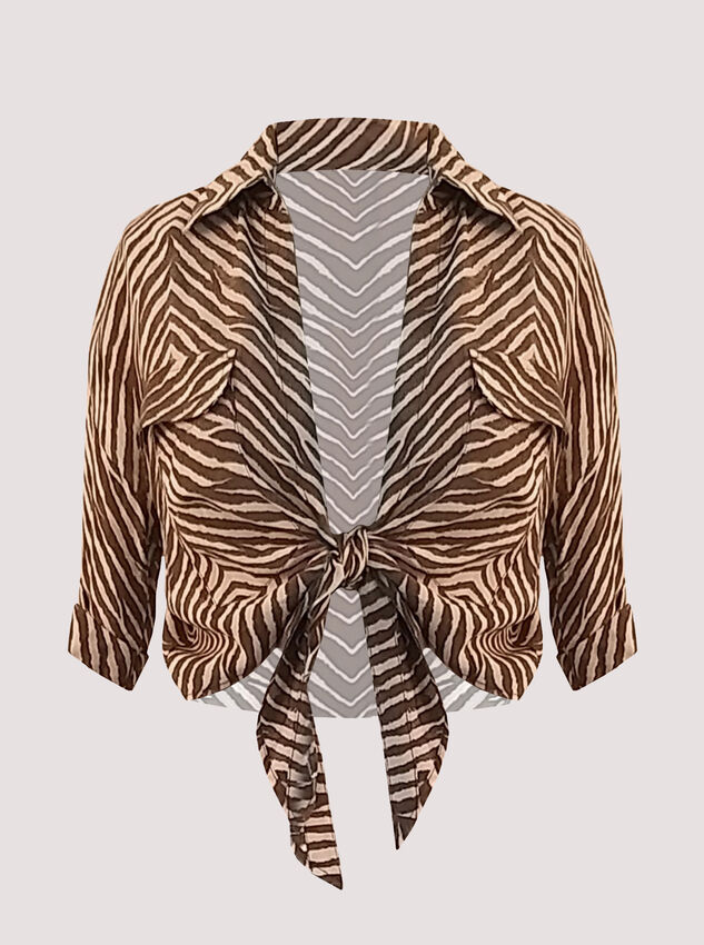 Zebra Tie Waist Top, Brown, large
