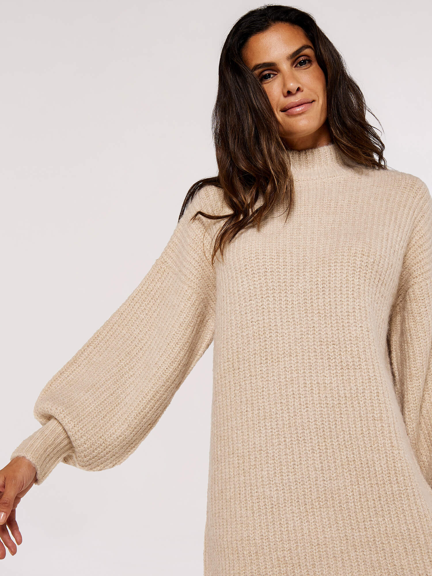 Knit Jumper Mini Dress Apricot Clothing