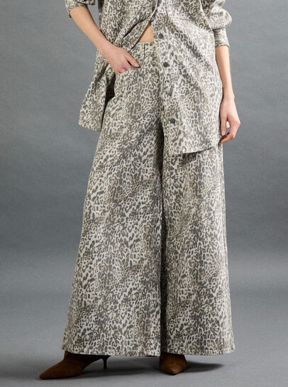 Zimi Wide-Leg Leopard Print Jeans