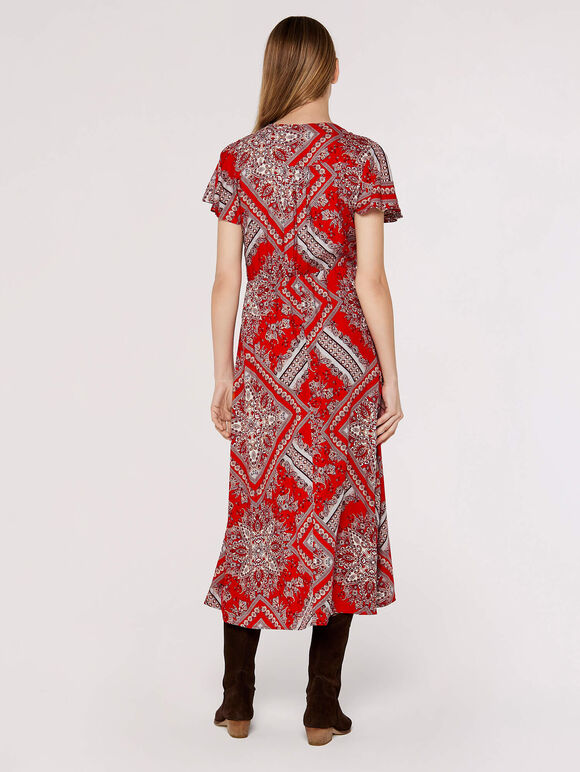 Scarf Print Midaxi Dress, Red, large