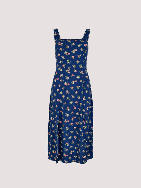 Floral Split Sun Midi Dress, Blue, large