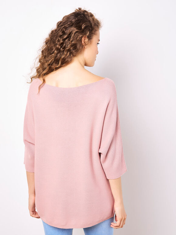 Stretch Knit Batwing Top, Pink, large