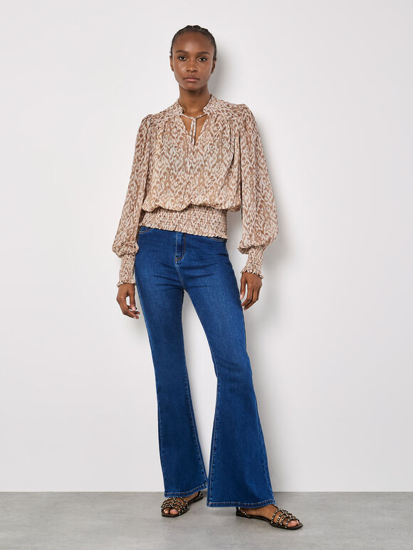 Ikat Swirl Shimmer Chiffon Top, Stone, large