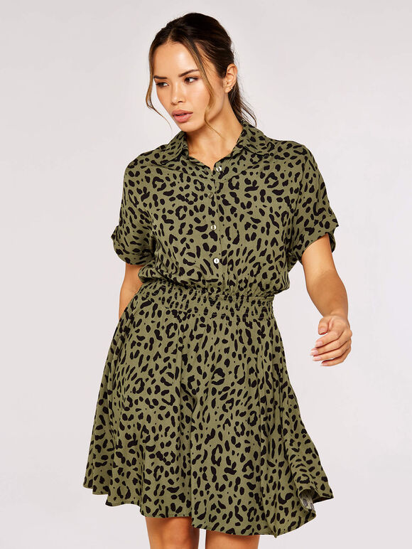 Cheetah Print Mini Dress, Khaki, large
