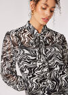 Painterly Marble Neck Tie Blouse, Black, large