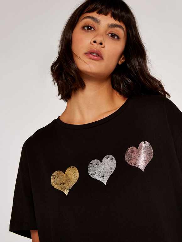 Iridescent Hearts Tshirt, Black, large
