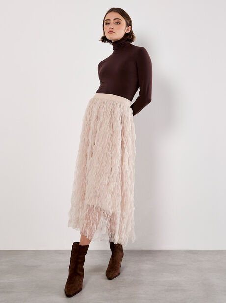 Wavy Tulle Midi Skirt