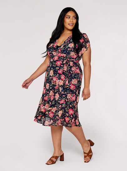 Curve Floral Wrap Midi Dress