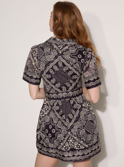 Scarf Print Shirt Mini Dress