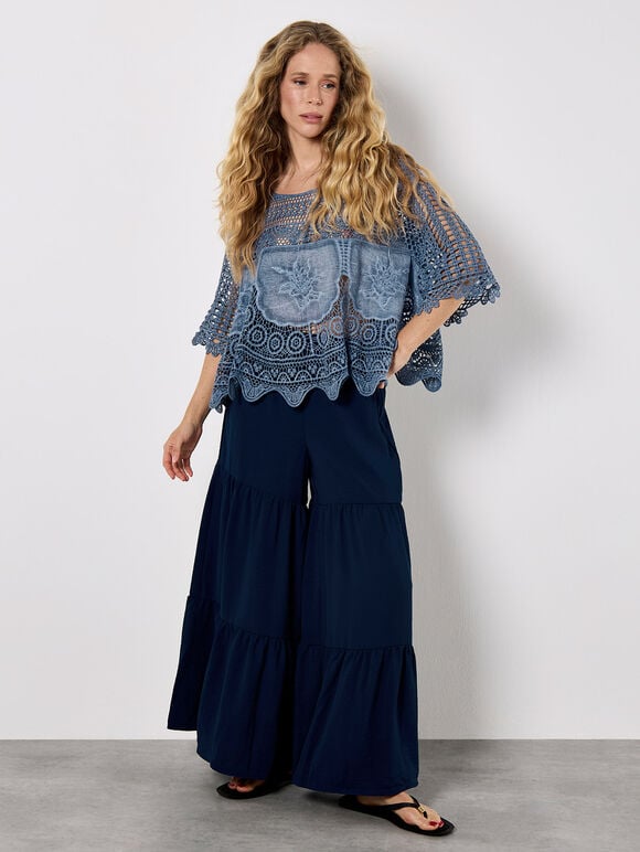 Crochet Rose Mesh Top, Blue, large