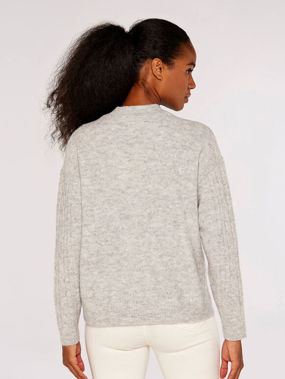 Pull chauve-souris orné de sequins, gris, grand