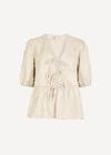 Eyelash Embroidery Linen Blend Blouse, Stone, large