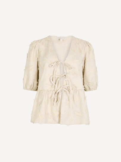 Eyelash Embroidery Linen Blend Blouse