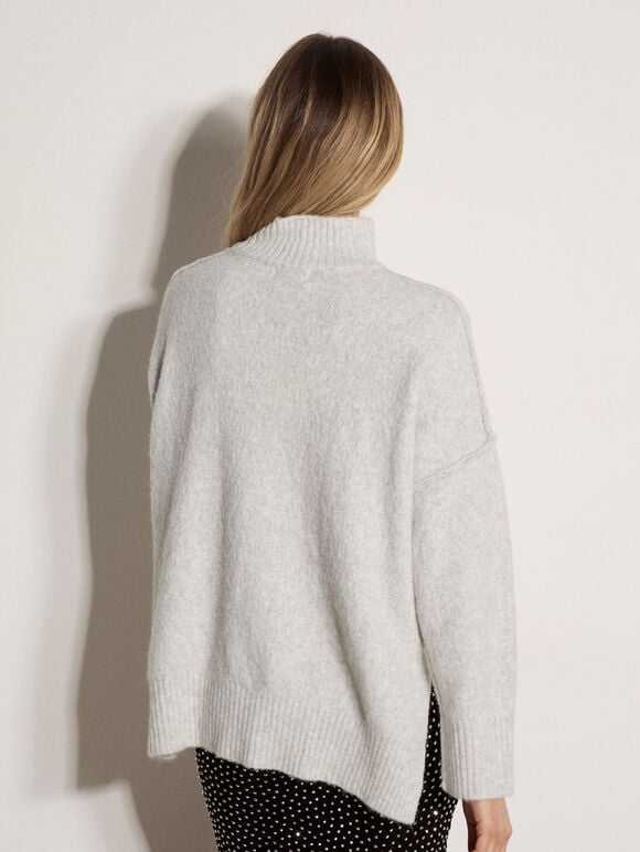 Brushed High-Low Oversized Jumper, White, large