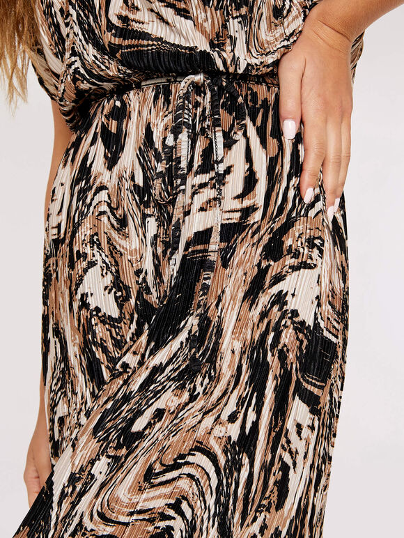Marble Print Midi Dress, Black, large