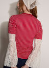 Ruched Sleeves Stripe Top, Red, large