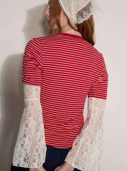 Ruched Sleeves Stripe Top