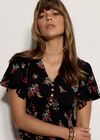 Botanical Floral Smocked Midi Dress, Black, large