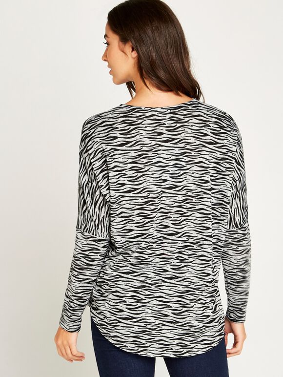 Zebra Big Zipper Top, Grey, large