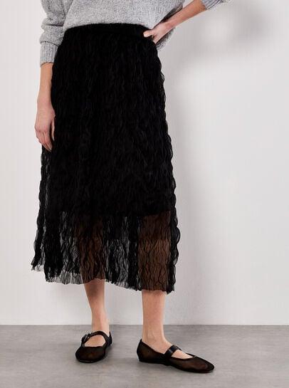 Wavy Tulle Midi Skirt
