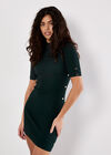 Ribbed Knit Button Embellished Mini Dress, Green, large