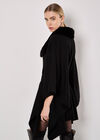 Faux Fur Collar Poncho, Black, large