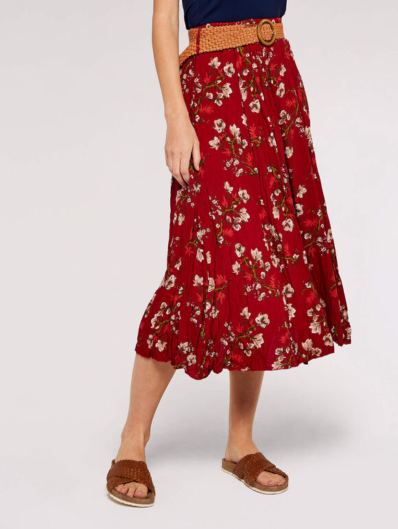 Blossom  Belted Midi Skirt, Red, large