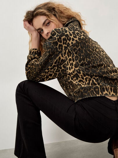 Leopard Print Denim Crop Jacket