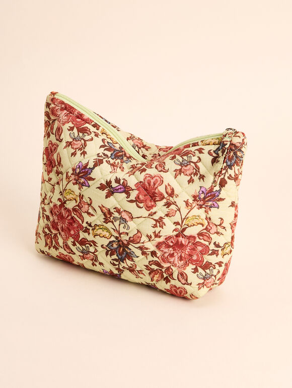 Floral Quilted Pouch, Green, large
