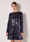 Sequin Swing Mini Dress, Black, large