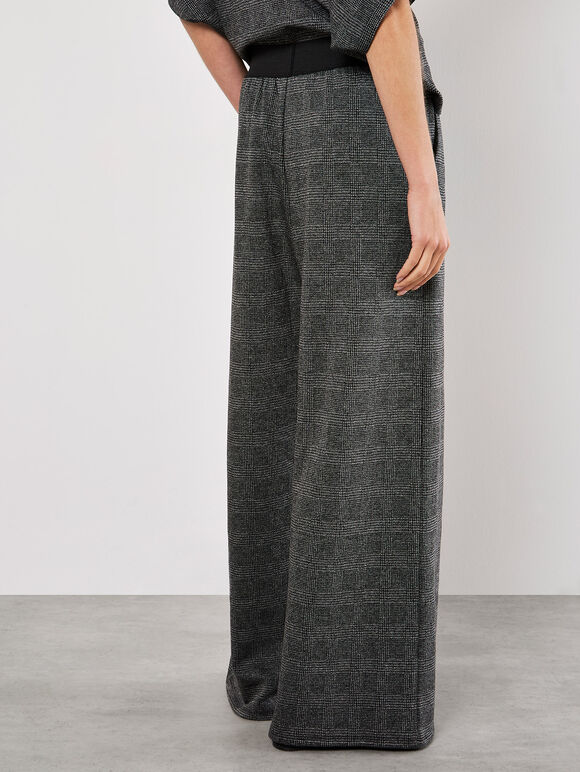 Check Print Wide Leg Trousers, Grey, large