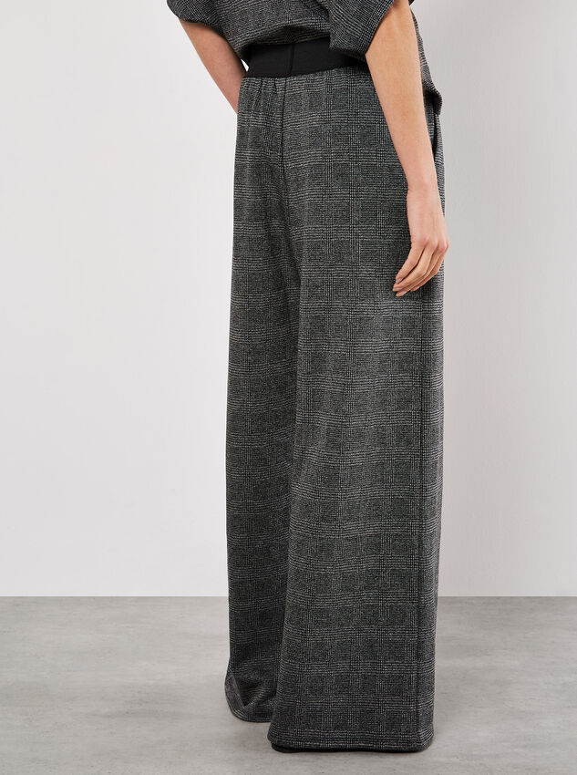 Check Print Wide Leg Trousers, Grey, large