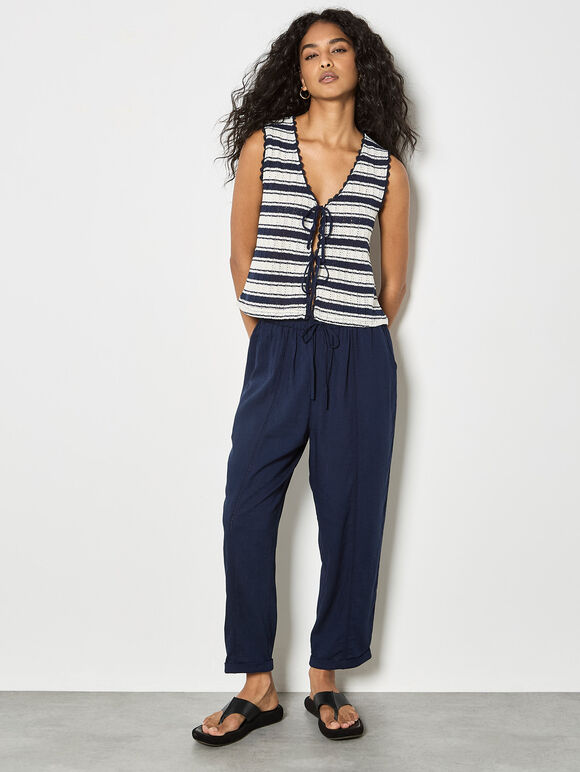 Ladder Lace Insert Linen Joggers, Navy, large