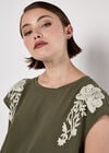 Floral Embroidered Crepe Top, Khaki, large