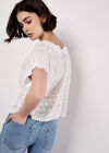 Embroidered Mesh And Lace Cotton Top, White, large