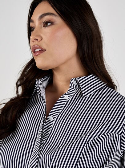 Cotton Stripe Shirt Mini Dress