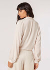 Textured Satin Wrap Top, Stone, large