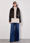 Faux Leather Bomber Jacket, Brown, large