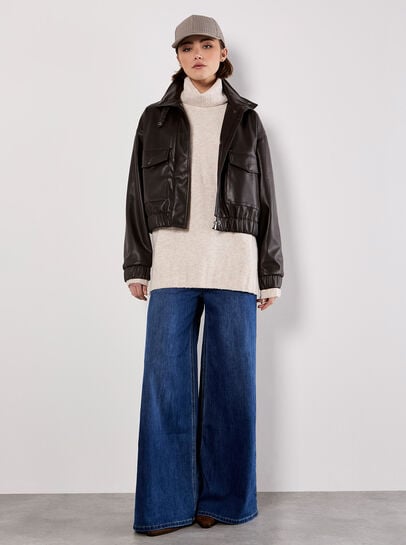 Faux Leather Bomber Jacket