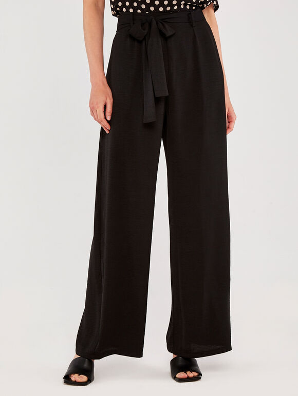  Wide Leg Tie Waist Trousers, Black, large