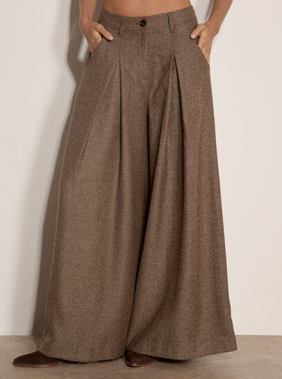 Herringbone Tweed Wide-Leg Trousers