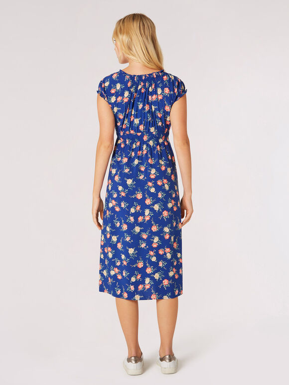 Vintage Rose Milkmaid Midi Dress, Blue, large