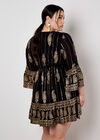 Paisley Shimmer Mini Dress, Black, large