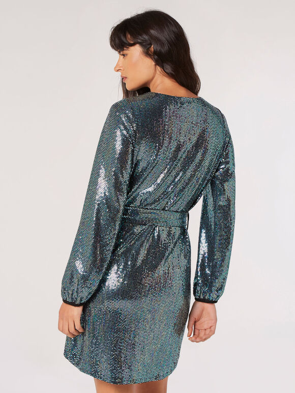 Sequin Shift Mini Dress, Black, large