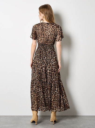 Leopard Shimmer Self-Stripe Maxi Dress